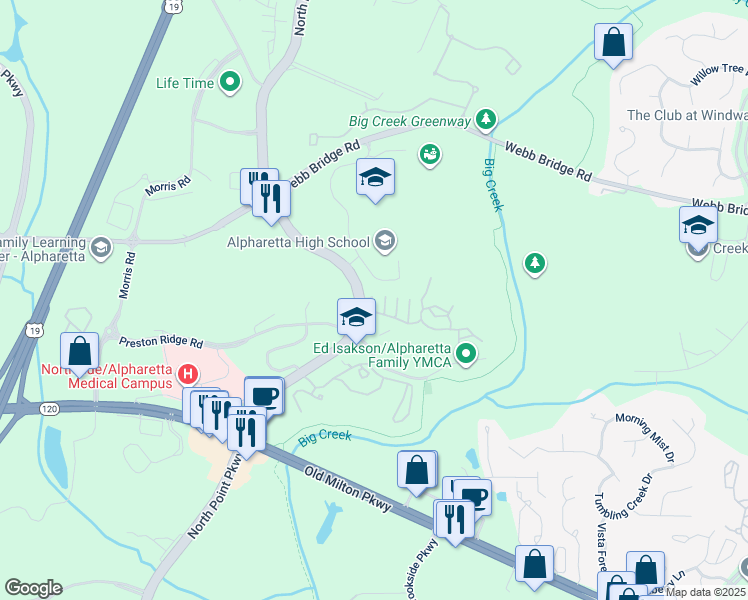map of restaurants, bars, coffee shops, grocery stores, and more near in Alpharetta