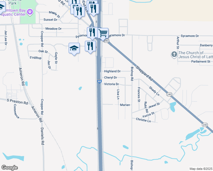 map of restaurants, bars, coffee shops, grocery stores, and more near 980 Victoria Drive in Burkburnett