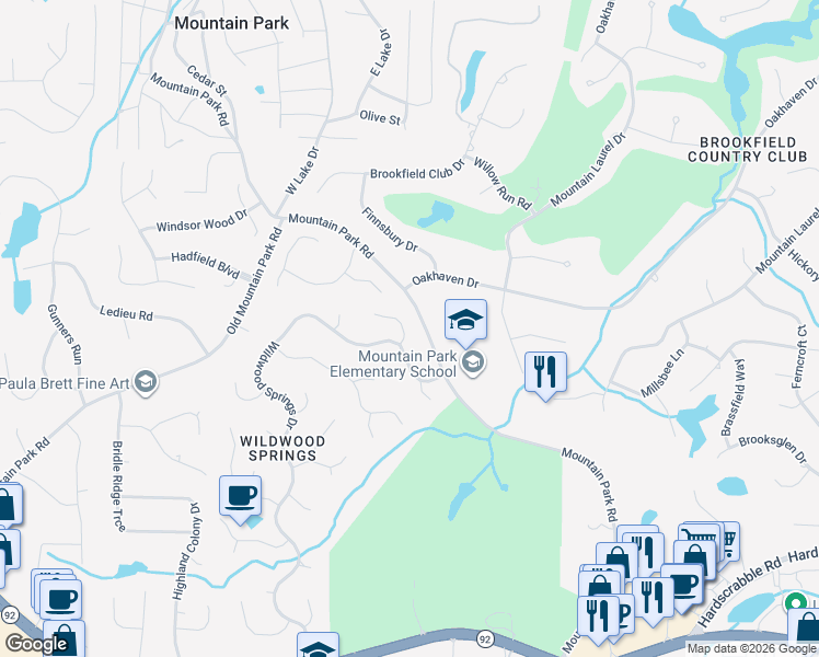 map of restaurants, bars, coffee shops, grocery stores, and more near 515 Trailside Court in Roswell