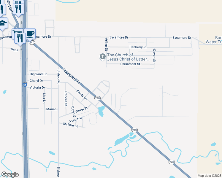 map of restaurants, bars, coffee shops, grocery stores, and more near 1016 East Beverly Loop in Burkburnett