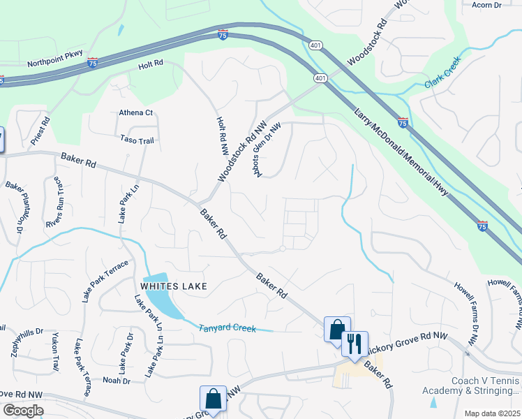 map of restaurants, bars, coffee shops, grocery stores, and more near 2810 Quince Lane Northwest in Acworth