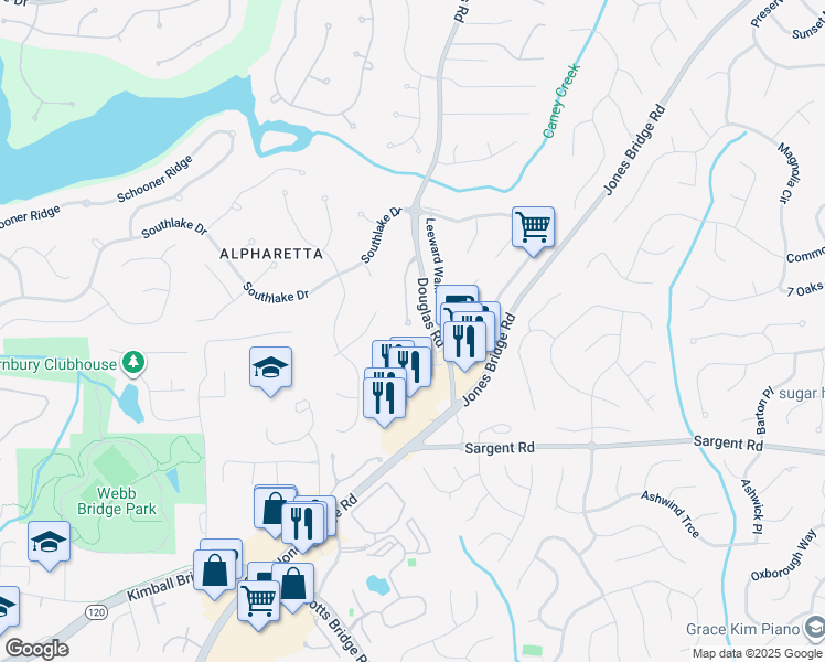 map of restaurants, bars, coffee shops, grocery stores, and more near 1880 Oak Tree Hollow in Alpharetta