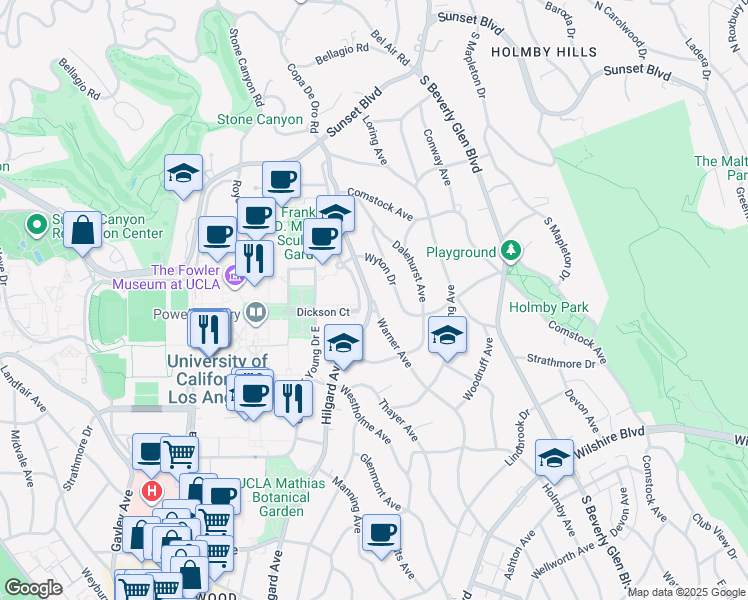map of restaurants, bars, coffee shops, grocery stores, and more near 456 Hilgard Avenue in Los Angeles