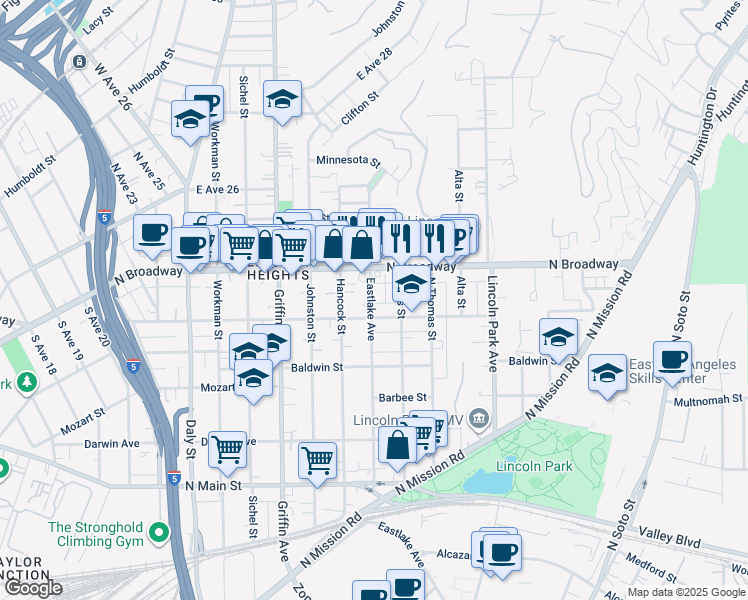 map of restaurants, bars, coffee shops, grocery stores, and more near 2320 Eastlake Avenue in Los Angeles