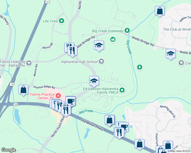 map of restaurants, bars, coffee shops, grocery stores, and more near in Alpharetta