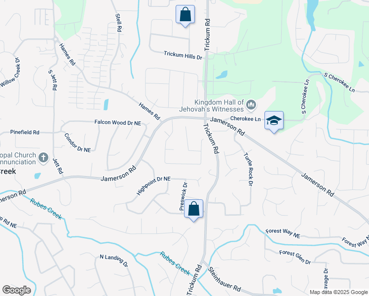 map of restaurants, bars, coffee shops, grocery stores, and more near 2261 Ravenwood Trail in Marietta