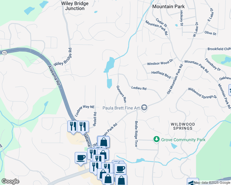 map of restaurants, bars, coffee shops, grocery stores, and more near 4991 Gunners Pass in Roswell