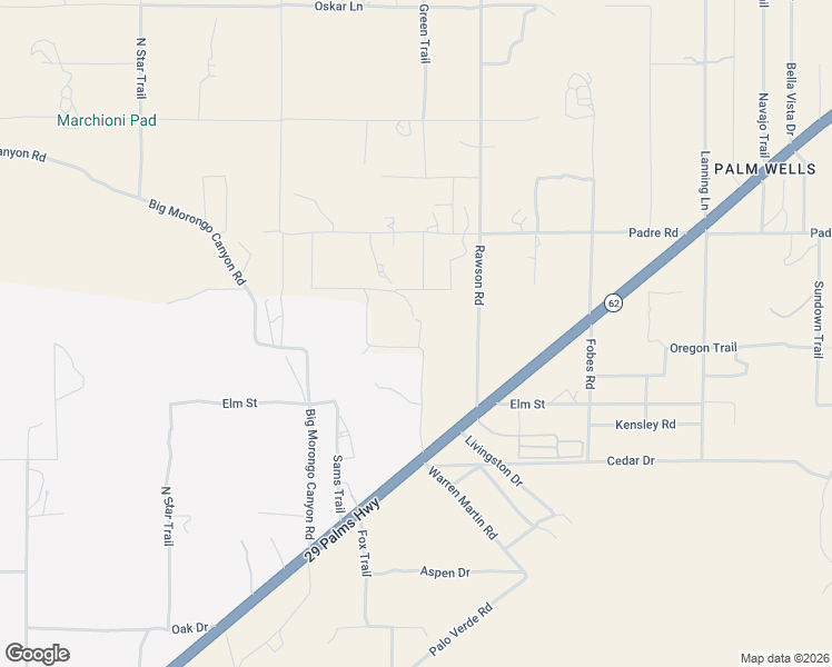 map of restaurants, bars, coffee shops, grocery stores, and more near 50990 Oregon Trail in Morongo Valley