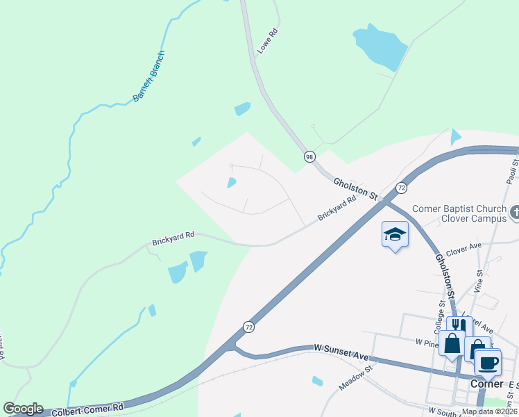 map of restaurants, bars, coffee shops, grocery stores, and more near 79 Scarlett Oak Lane in Comer