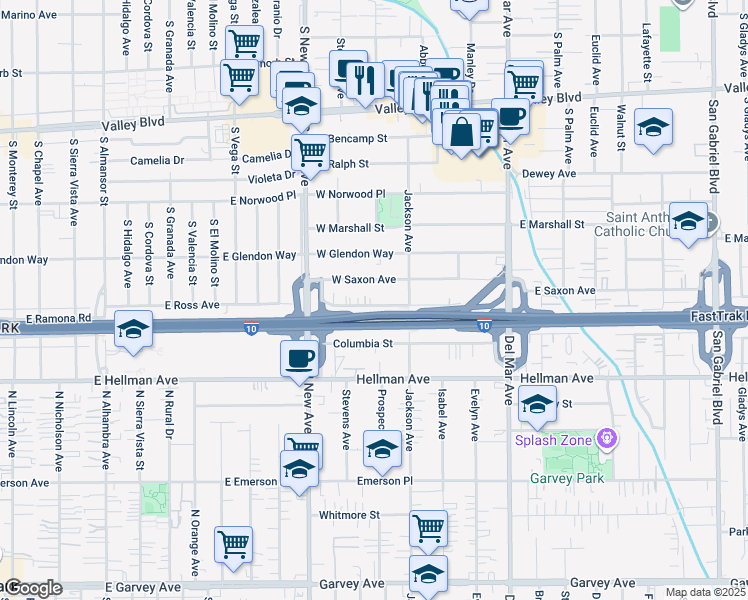 map of restaurants, bars, coffee shops, grocery stores, and more near 403 West Ramona Boulevard in San Gabriel