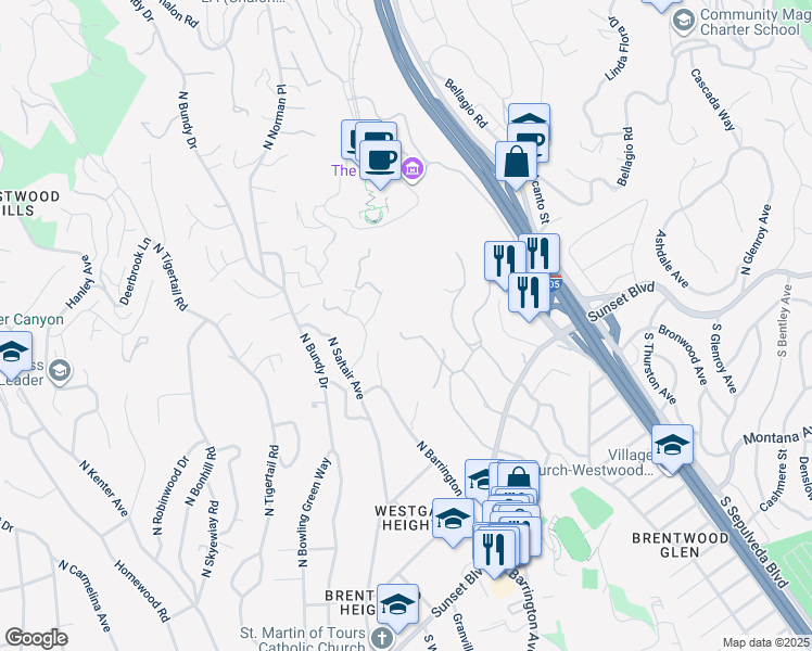 map of restaurants, bars, coffee shops, grocery stores, and more near 470 Layton Way in Los Angeles