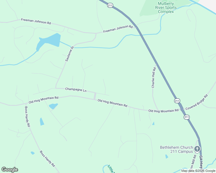 map of restaurants, bars, coffee shops, grocery stores, and more near 1605 Muscadine Drive in Hoschton