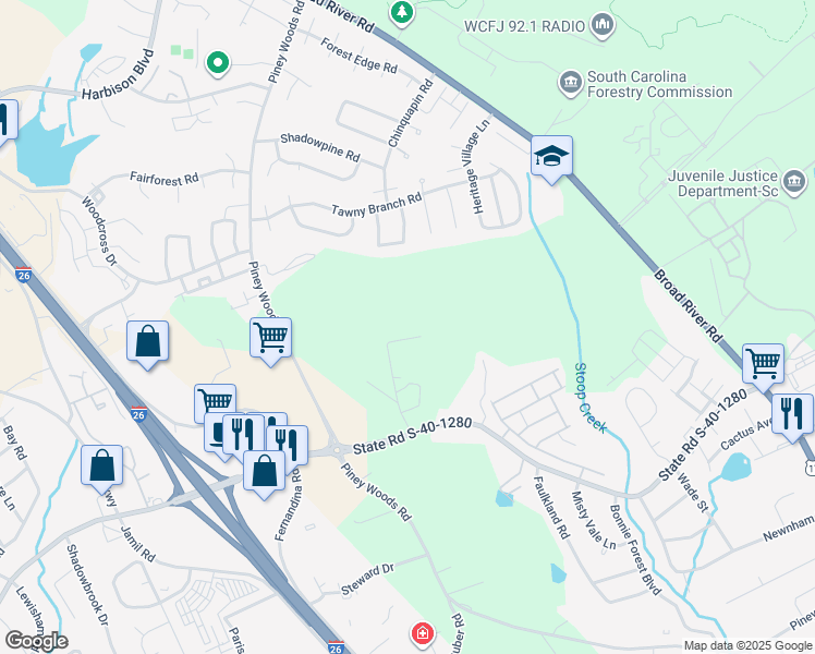 map of restaurants, bars, coffee shops, grocery stores, and more near 534 Wil Stel Road in Columbia