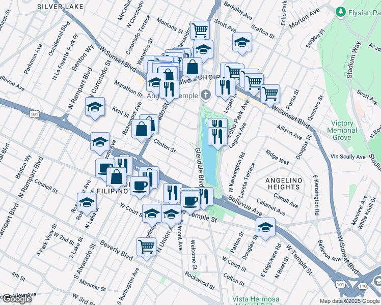 map of restaurants, bars, coffee shops, grocery stores, and more near 1701 Clinton Street in Los Angeles
