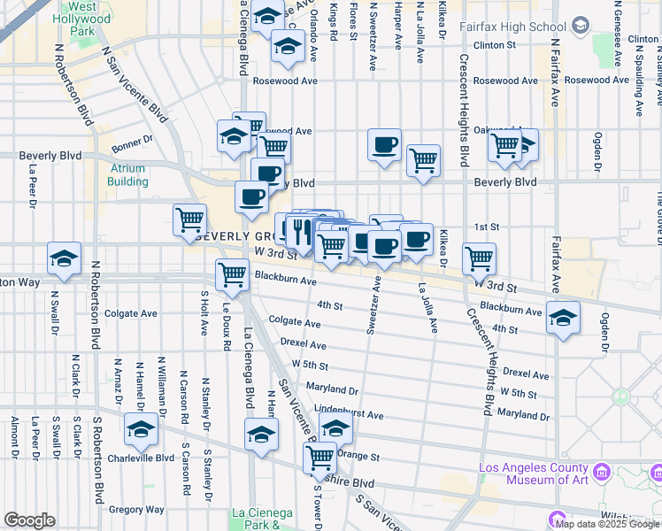 map of restaurants, bars, coffee shops, grocery stores, and more near 8371 Blackburn Avenue in Los Angeles