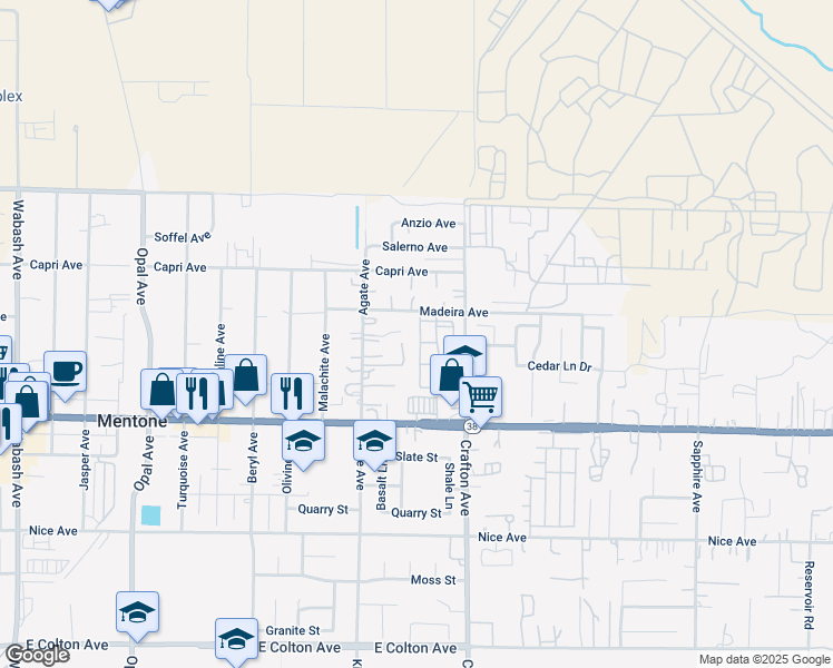 map of restaurants, bars, coffee shops, grocery stores, and more near 1365 Crafton Avenue in Mentone