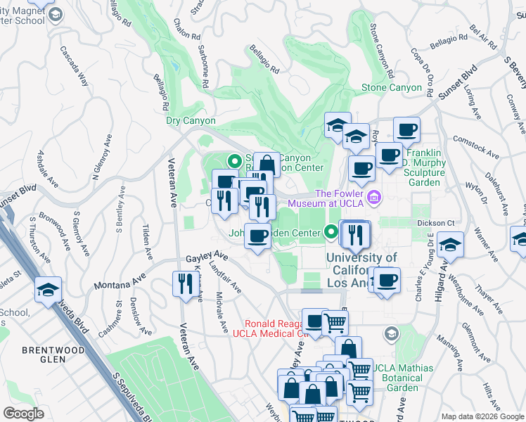map of restaurants, bars, coffee shops, grocery stores, and more near Covel Steps in Los Angeles