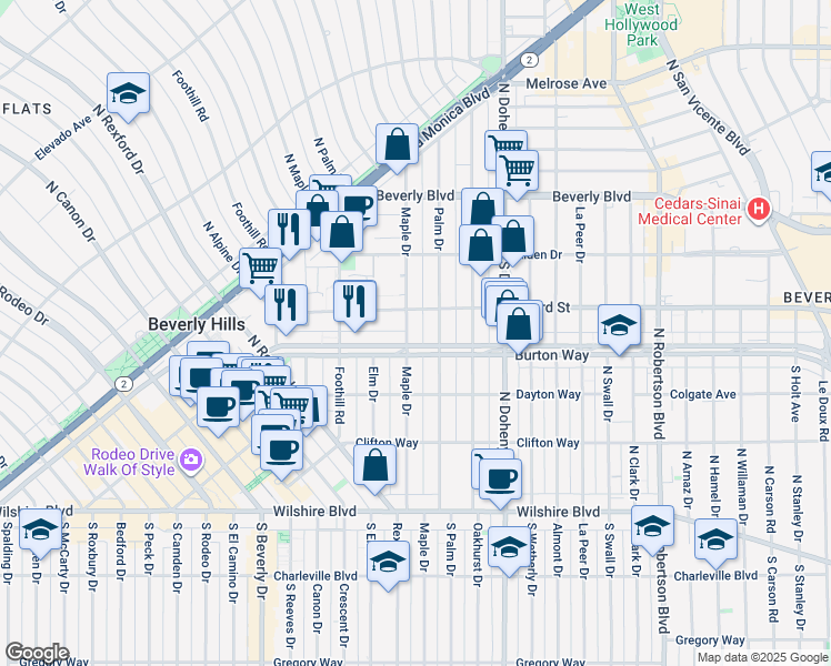 map of restaurants, bars, coffee shops, grocery stores, and more near 318 North Maple Drive in Beverly Hills