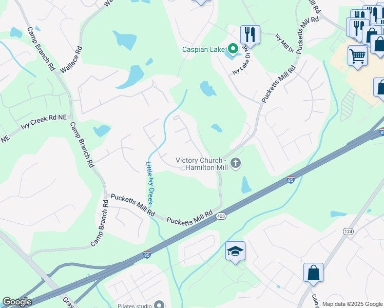 map of restaurants, bars, coffee shops, grocery stores, and more near 2723 Ivy Bluff Court in Buford