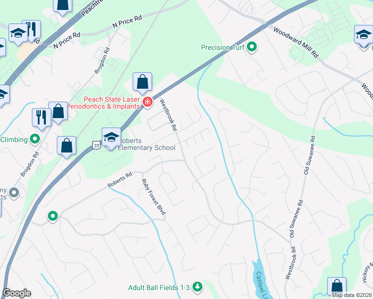 map of restaurants, bars, coffee shops, grocery stores, and more near 4170 Suwanee Oaks Court in Suwanee