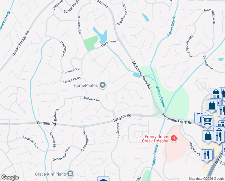 map of restaurants, bars, coffee shops, grocery stores, and more near 135 Colton Crest Drive in Alpharetta