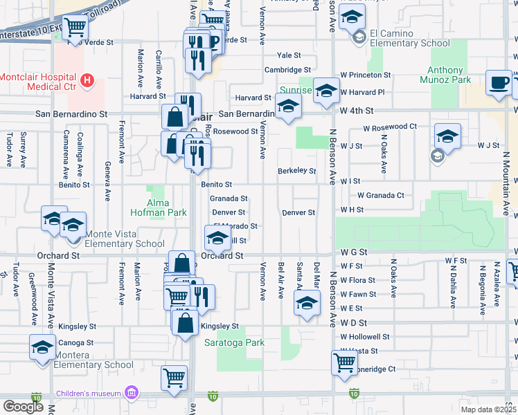 map of restaurants, bars, coffee shops, grocery stores, and more near 9966 Vernon Avenue in Montclair