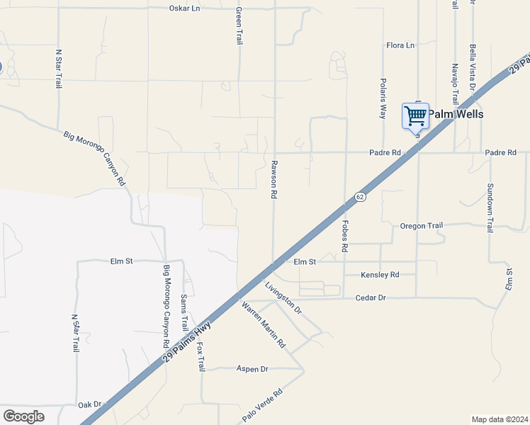 map of restaurants, bars, coffee shops, grocery stores, and more near 9876 Rawson Road in Morongo Valley