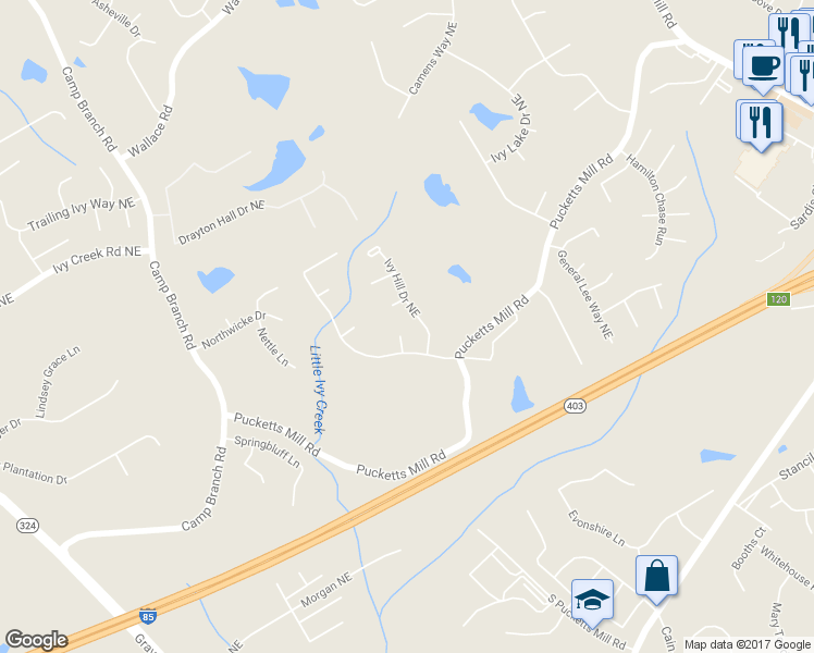 map of restaurants, bars, coffee shops, grocery stores, and more near 2723 Ivy Bluff Court in Buford