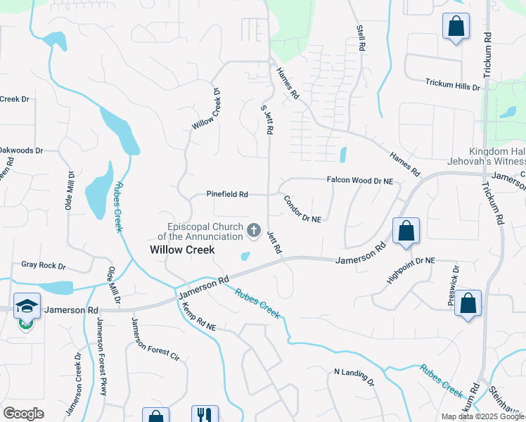 map of restaurants, bars, coffee shops, grocery stores, and more near 4967 Jett Road in Marietta