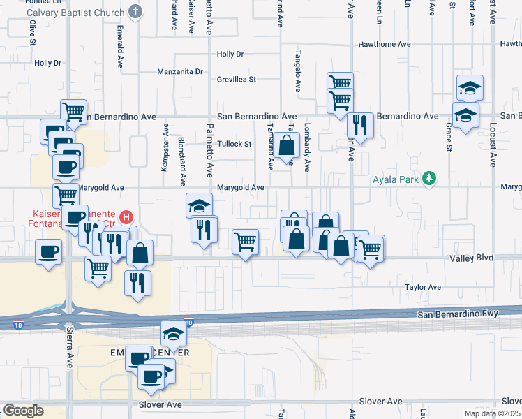 map of restaurants, bars, coffee shops, grocery stores, and more near 17455 Marygold Avenue in Bloomington