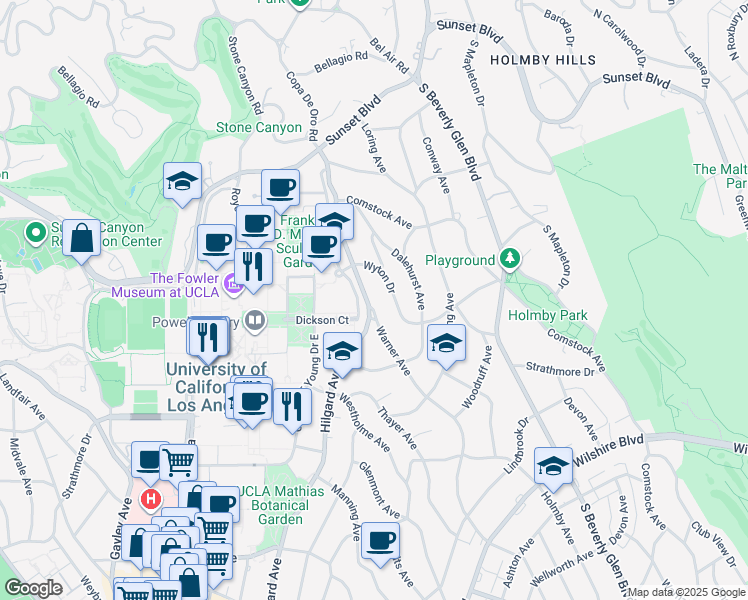 map of restaurants, bars, coffee shops, grocery stores, and more near 456 Hilgard Avenue in Los Angeles