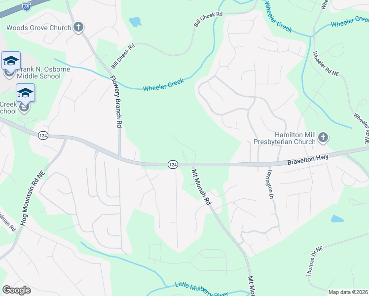 map of restaurants, bars, coffee shops, grocery stores, and more near 4820 Braselton Highway in Hoschton