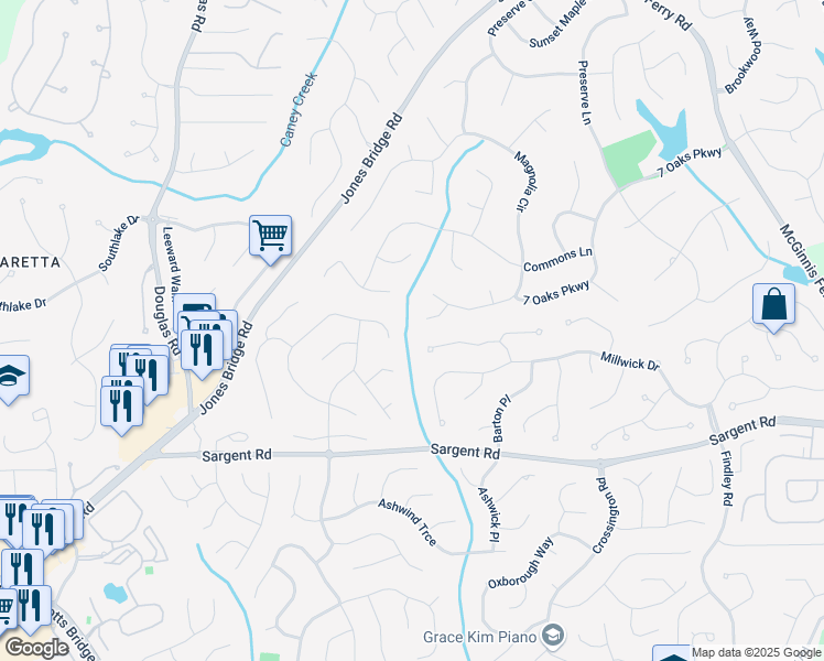 map of restaurants, bars, coffee shops, grocery stores, and more near 940 Magnolia Blossom Court in Alpharetta