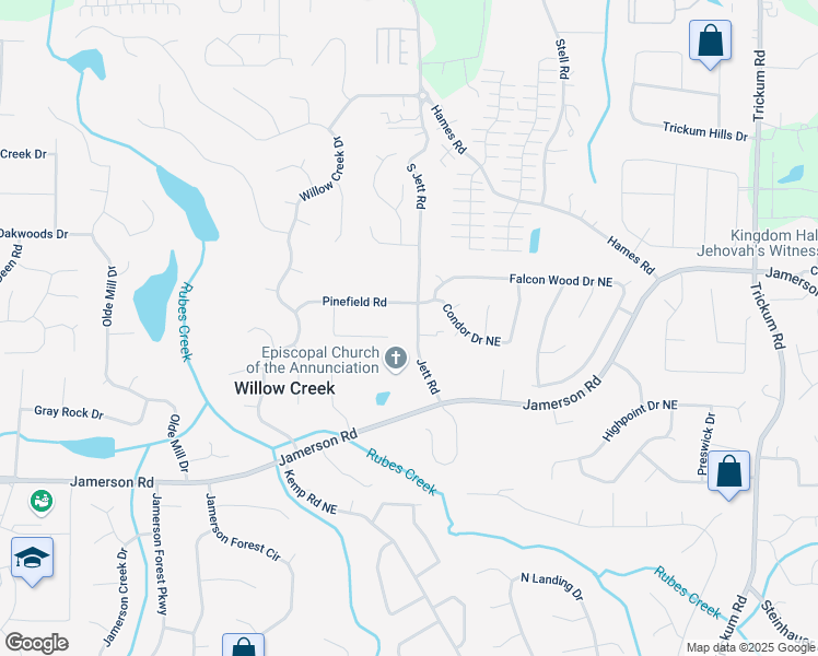 map of restaurants, bars, coffee shops, grocery stores, and more near 4967 Jett Road in Marietta