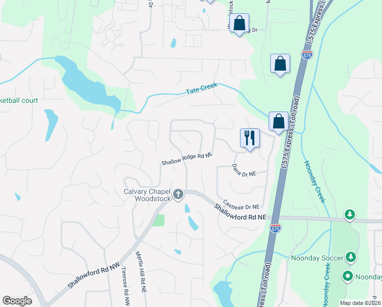 map of restaurants, bars, coffee shops, grocery stores, and more near 4928 Shallow Ridge Road Northeast in Kennesaw