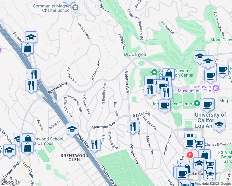 map of restaurants, bars, coffee shops, grocery stores, and more near 182 Denslow Avenue in Los Angeles