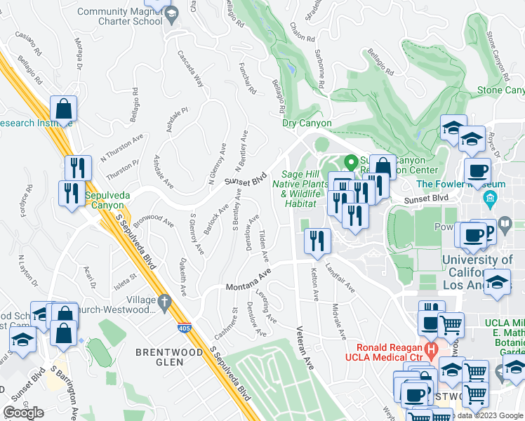 map of restaurants, bars, coffee shops, grocery stores, and more near 182 Denslow Avenue in Los Angeles