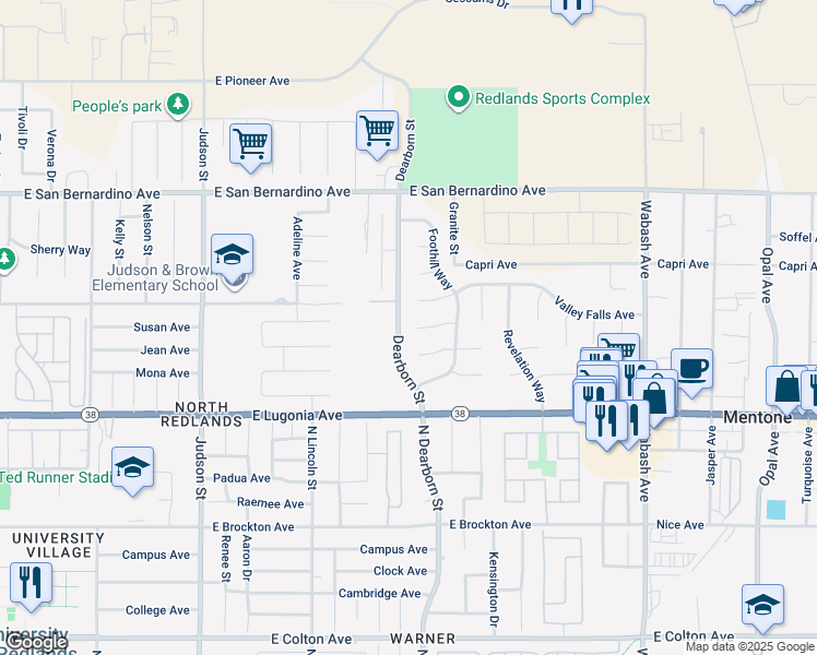 map of restaurants, bars, coffee shops, grocery stores, and more near 1561 Gold Cup Court in Redlands