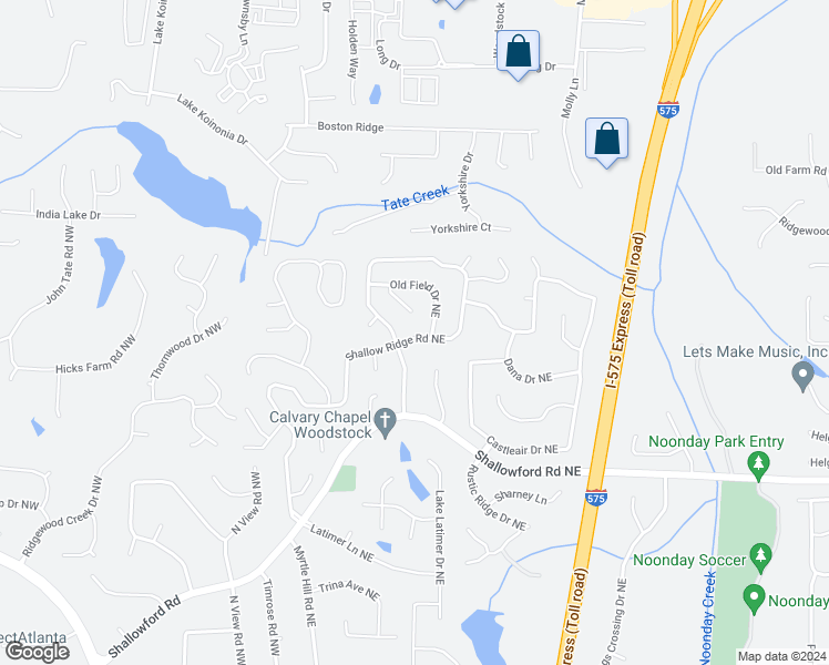 map of restaurants, bars, coffee shops, grocery stores, and more near 4929 Shallow Ridge Road Northeast in Kennesaw