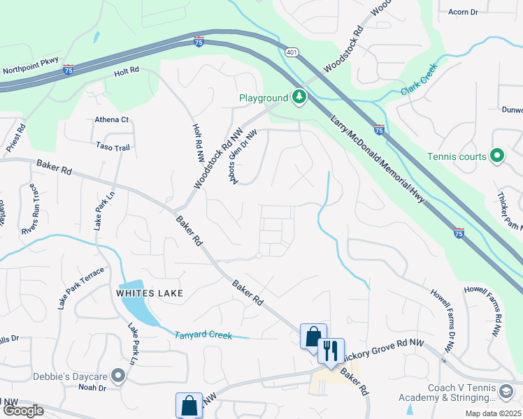 map of restaurants, bars, coffee shops, grocery stores, and more near 2639 Cacao Square in Acworth