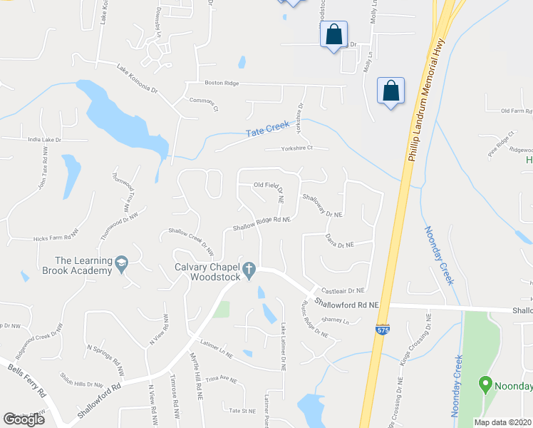 map of restaurants, bars, coffee shops, grocery stores, and more near 4929 Shallow Ridge Road Northeast in Kennesaw
