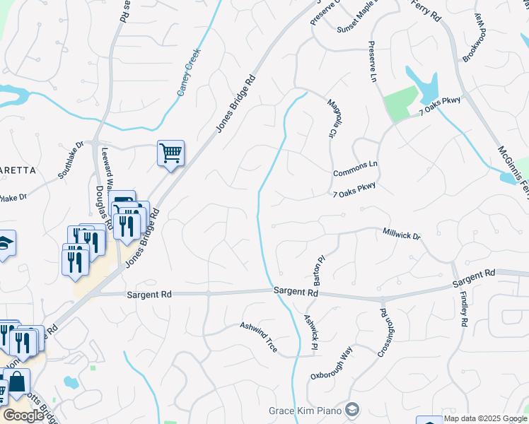 map of restaurants, bars, coffee shops, grocery stores, and more near 940 Magnolia Blossom Court in Alpharetta