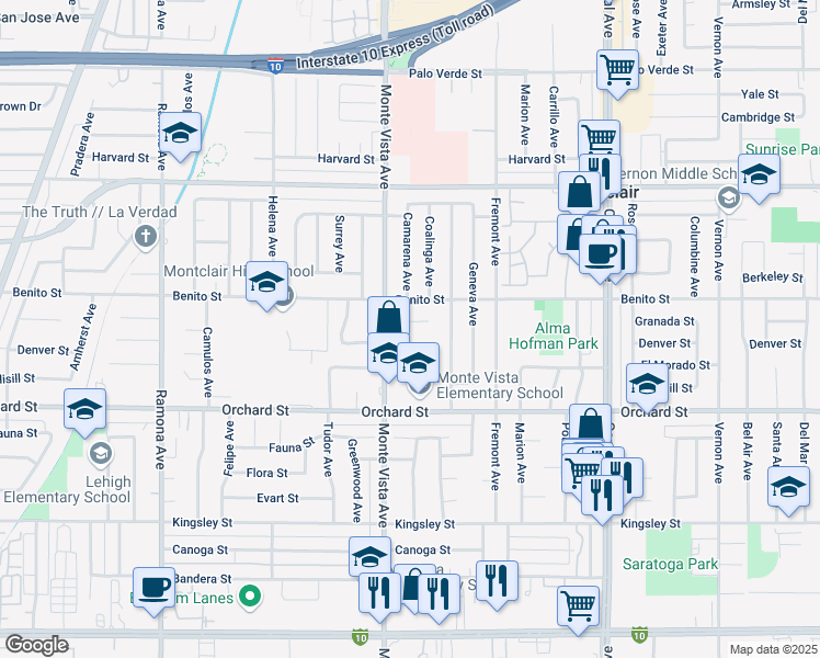 map of restaurants, bars, coffee shops, grocery stores, and more near 4947 Granada Street in Los Angeles