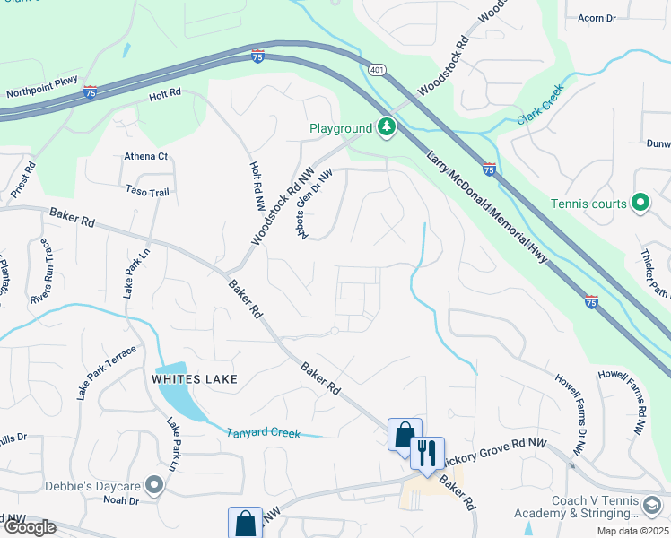 map of restaurants, bars, coffee shops, grocery stores, and more near 2641 Cacao Square in Acworth