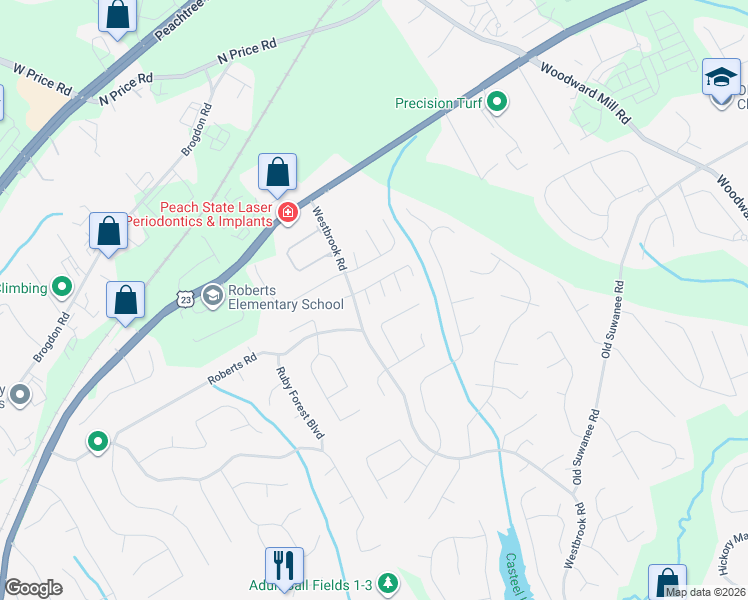 map of restaurants, bars, coffee shops, grocery stores, and more near 4185 Suwanee Oaks Court in Suwanee
