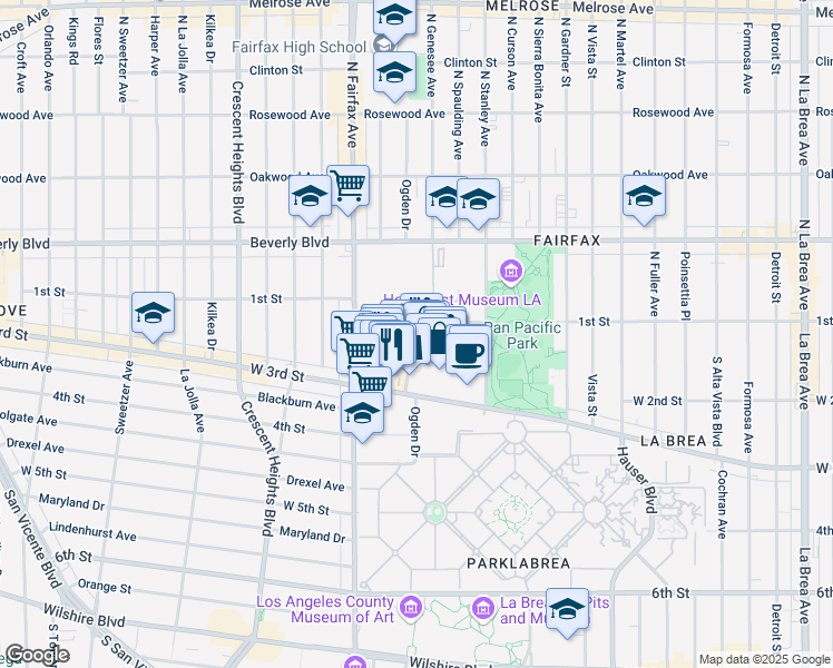 map of restaurants, bars, coffee shops, grocery stores, and more near 6301 West 3rd Street in Los Angeles