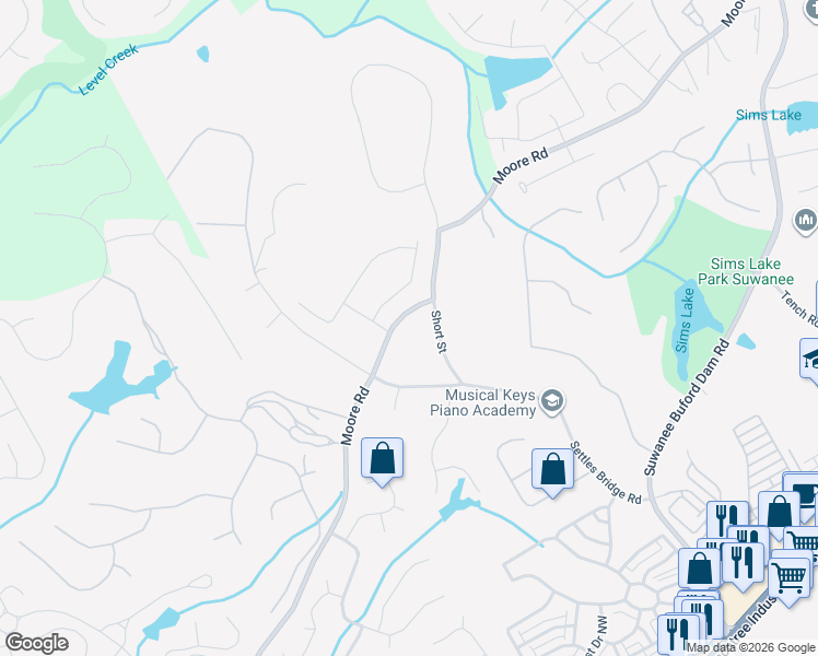 map of restaurants, bars, coffee shops, grocery stores, and more near 5020 Puritan Drive in Sugar Hill