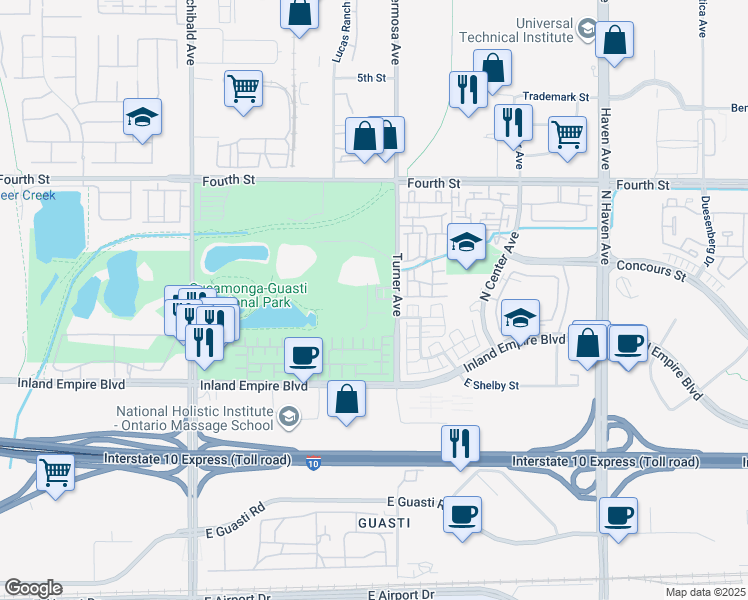 map of restaurants, bars, coffee shops, grocery stores, and more near 809 Turner Avenue in Ontario