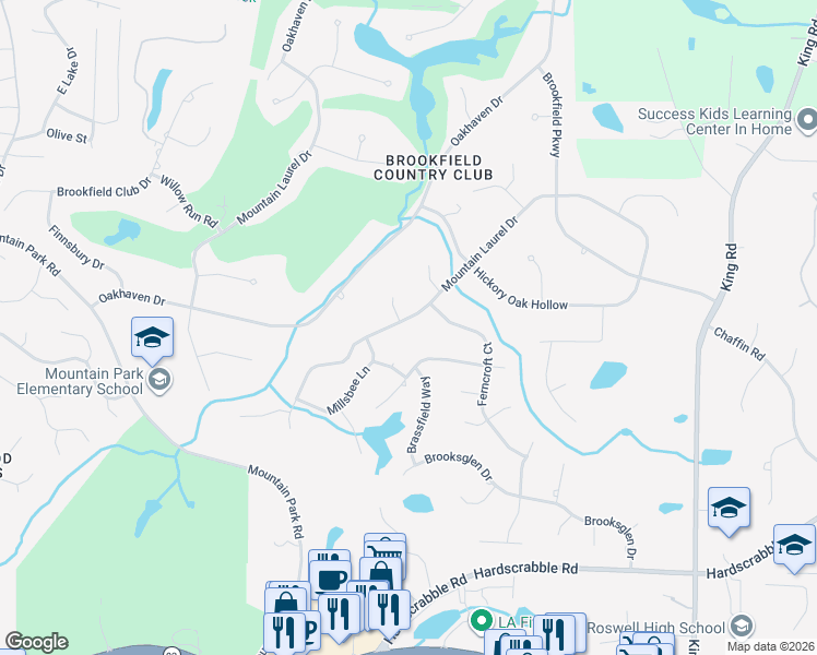 map of restaurants, bars, coffee shops, grocery stores, and more near 1115 Mountain Ivy Drive in Roswell