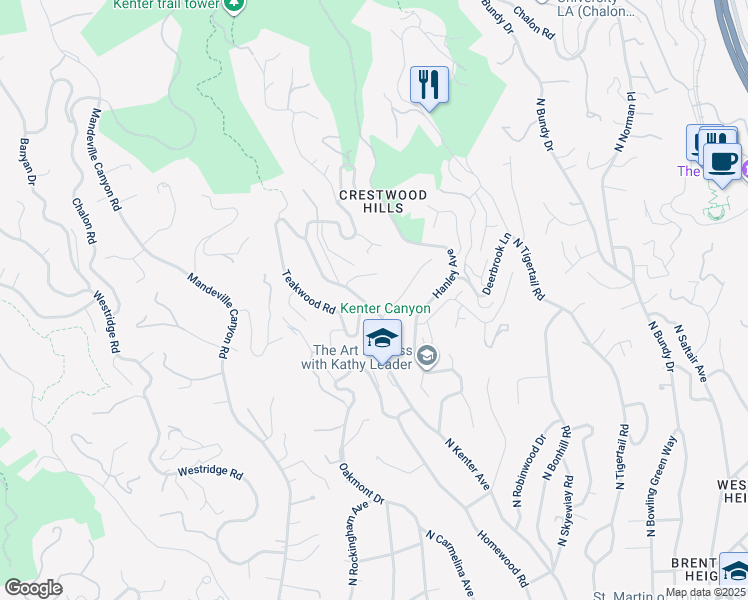 map of restaurants, bars, coffee shops, grocery stores, and more near 774 North Kenter Avenue in Los Angeles